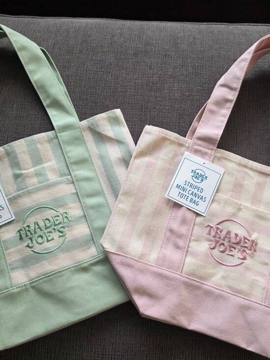 Trader Joe's Handbags - Trader Joe's 2 NEW MINIs- Pastel Pink/Cream AND Mint Striped Canvas Totes- NWT!
